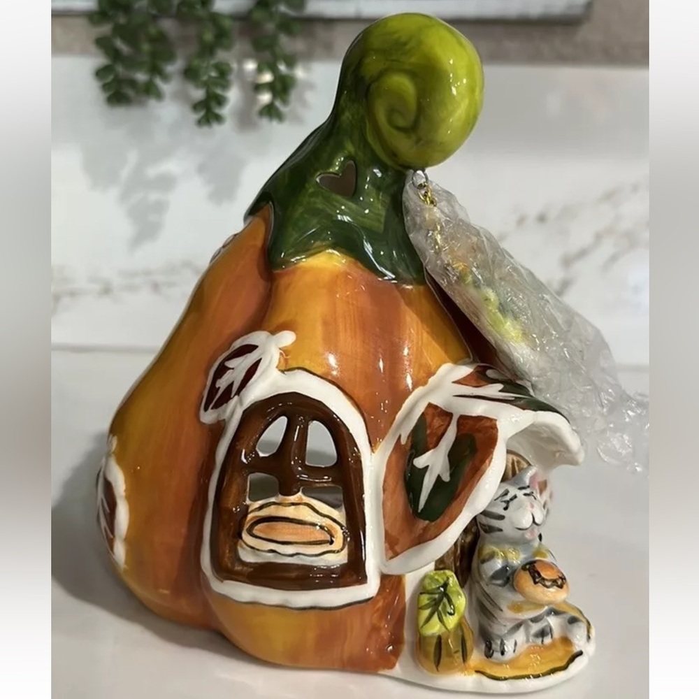 Blue Sky Clay Goldminc PUMPKIN PIE COTTAGE Pumpkin Fall Halloween Tea Light
